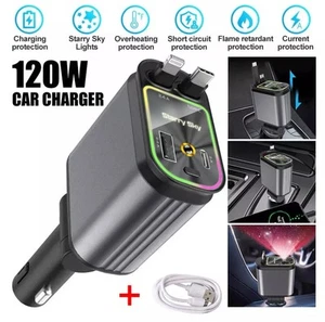 4 in 1 Retractable Starry Star Proof Car Charger for iPhone & Type-C Starlight  - Zdjęcie 1 z 10