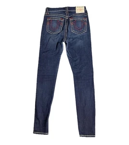 True Religion Jeans 27 Halle High Rise Super Skinny Dark Wash Rot Dicke Nähte - Bild 1 von 16