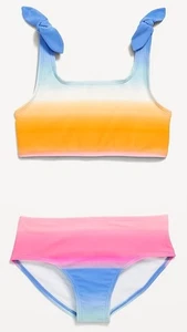 girls orange ombre stripe Tie-Knot 2 piece Bikini Swimsuit Set, size Medium 8 - Picture 1 of 15