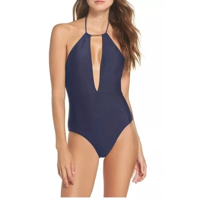 Traje de baño Ted Baker azul marino halter inmersión de una pieza detalle dorado talla 12 grande Foto 1 de 4