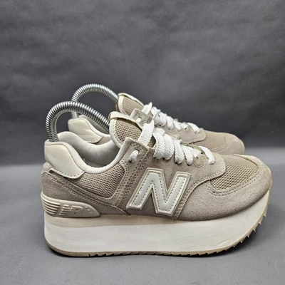 Новый баланс 574 + туфли женский размер 5,5 бежевый белый замши платформе кроссовки - Изображение 1 из 4