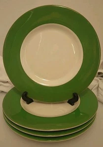 4 Buffalo China Base/Charger Plates 10.5"dia Green Band 2"W 1965 RARE USED - Picture 1 of 3