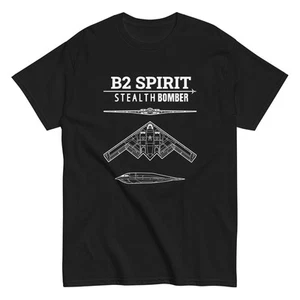 B-2 Spirit Stealth Bomber T-Shirt – Military Aircraft Line Art Tee Unisex - Picture 1 of 13