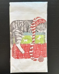 Mary Lake-Thompson Flour Sack Towel Sleepy Cat Tabby Christmas NEW 30” x 30” - Picture 1 of 3