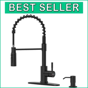 Matte Black Kitchen Faucet with Pull Down Sprayer & Soap Dispenser - Stylish ... - Picture 1 of 10