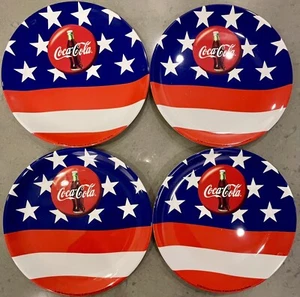 Vintage Set of 4 Coca-Cola Coke Red White Blue Melamine Dinner Plates 10 1/4" - Picture 1 of 8