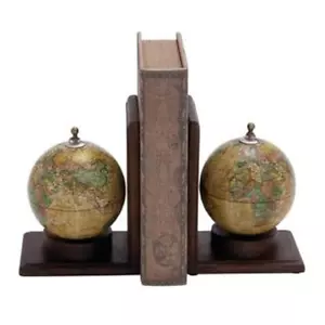 Zimlay Paar traditionelle Sepia Globus Buchstützen aus Holz und Eisen 38119 - Bild 1 von 12
