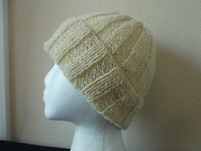 Gorro/sombrero tejido a mano cálido 100% natural rústico lana campestre, natural/blanco roto Foto 1 de 4