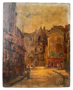 ANTIQUE FRENCH IMPRESSIONIST OIL 1920's SIGNED - CITYSCAPE - LIVELY OLD PARIS - Picture 1 of 16