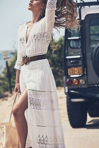 Nuevo Vestido LoveShackFancy Beth Blanco Botones Crochet Encaje Manga Codo S - Imagen 1 de 17