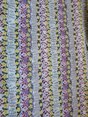 Vntg Sewing Fabric Studio D'Arts Floral Stripe Blue Purple Cotton 1.25yx45" - Image 1 of 4