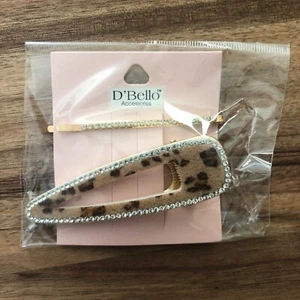 D'Bello 2 Piece Fashion Hair Clip & Bobby Pin Jeweled & Leopard Print - Picture 1 of 2
