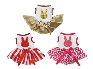 Rose Bunny White Cotton Top Red Striped Tutu Pet Dog Puppy Dress - Picture 1 of 7