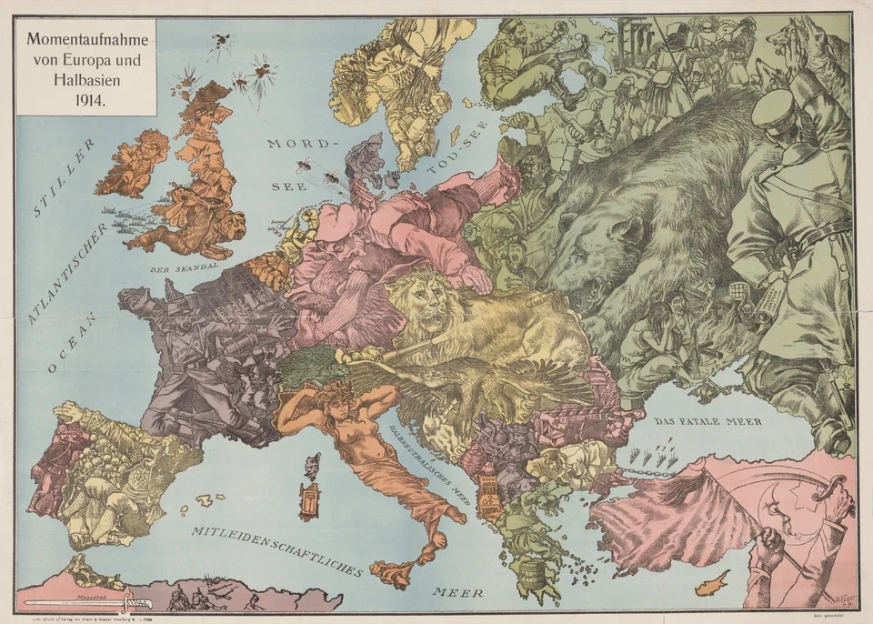 9500.Decoration Poster.Room Wall art.Home decor.Map of 1914 Europe.Military - Image 1 of 1