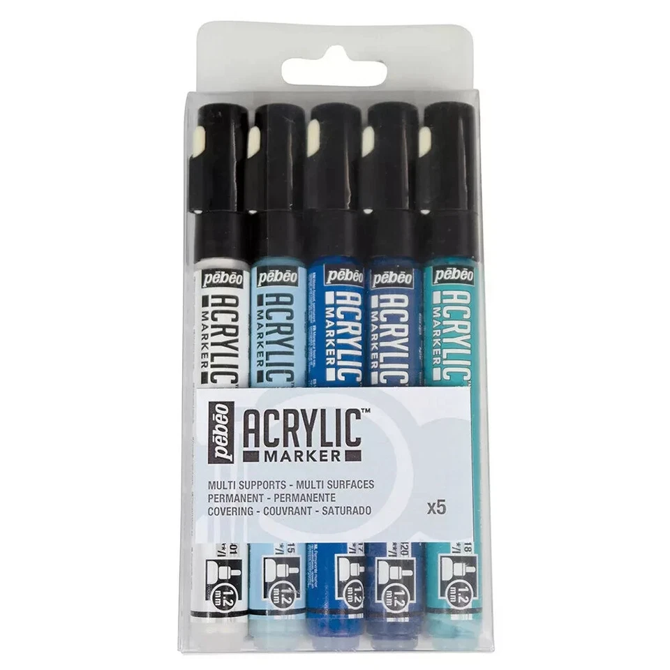 Pebeo Acrlyic Based Paint Markers 1.2mm Blue Hue Creative Art Painting 5pc - image 1 of 1