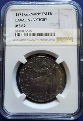 1871 German States BAVARIA Thaler Silver Coin German Victory Ludwig II NGC MS-62 - Image 1 of 4