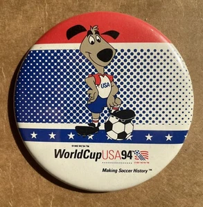 VTG 1994 World Cup Soccer Football Button Pin Pinback 94 USA Dog - Picture 1 of 3