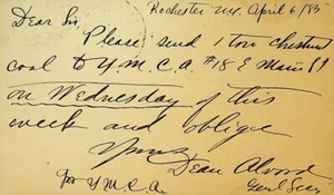 YMCA Rochester NY Coal Order EJ Shackleton 1885 Advertising Postal Card - Picture 1 of 2