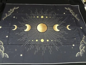 PHASES OF THE MOON STARS BLACK Tapestry WALL HANGING 41x58" - Picture 1 of 4