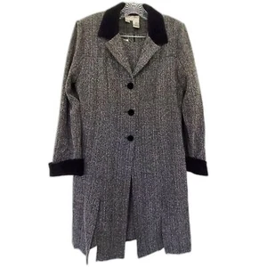 Vintage Übermantel Long Jacke 14P Trench Tweed Noppen grau schwarz Fellbesatz Winter - Bild 1 von 10