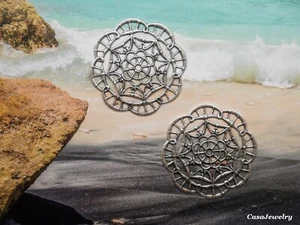 #5027 COMPONENTE DE FILIGRANA REDONDA CHAPADA EN PLATA ESTERLINA ANTIGUA - 2 piezas - Imagen 1 de 3