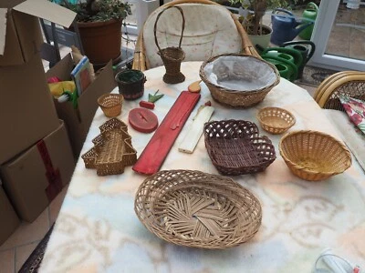 Konvolut 12 tlg. Dekokorb Brotkorb Henkelkorb Bast Stroh Holzkerzen #1743 OWO - Bild 1 von 4
