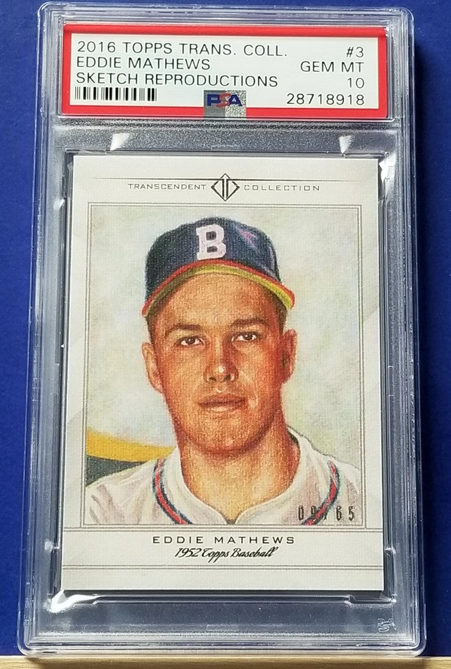Eddie Mathews - 2016 Topps Transcendent Sketch #3  PSA 10  #9/65   - Image 1 of 1