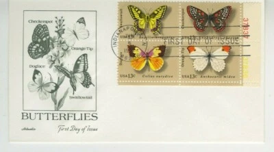 Butterflies FDC 1977 Artmaster Cachet Cover Scott #1712-1715 13c Plate Block S32 - Image 1 of 2