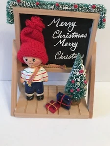 Vintage 1977 Enesco Christmas Figurine Boy At School Chalkboard Brush Tree 6” - Picture 1 of 6