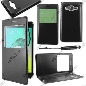 Housse Coque Etui Fen�tre PU Cuir Noir pour Samsung Galaxy J3 2016 Mini Stylet - Photo 1 sur 1