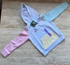 NWT Puma youth Fleece Hoodie XS 5/6 Multi Gray Pink Aqua Yellow - Picture 1 of 6