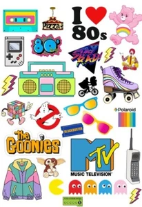 80s Eighties Retro Cake Decorations. Premium Edible Icing Sheet - Picture 1 of 7