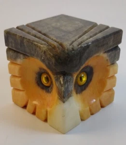 Alabaster Owl Paperweight Cube Carved Stone Marble Sculpture Vintage - Picture 1 of 6