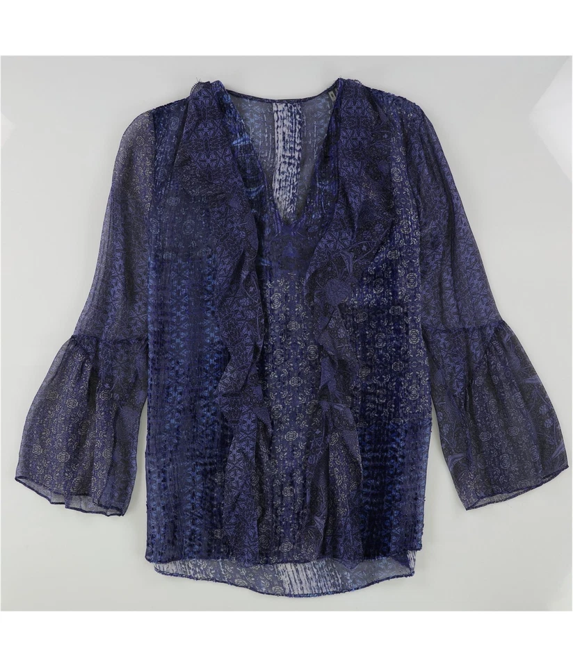 Elie Tahari Womens Navy Silk Long Sleeves Printed Blouse Top XS BHFO 1699