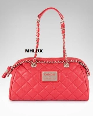 NEW BEBE QUILTED RED GOLD CHAIN BAG HANDBAG PURSE SHOULDER BAG  *RETIRED* - Image 1 of 2