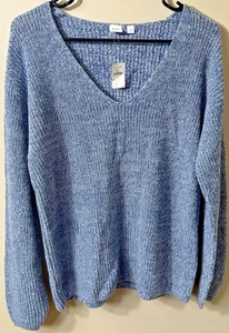 GAP Mujer Top M Pull Over Manga Larga Cuello en V Suéter Azul Mármol Manga Abullonada - Imagen 1 de 6