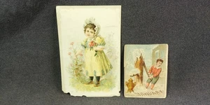 2 1890s Victorian Card January Snow Water Pump Woolson Spice Girl Rose Bush E30 - Picture 1 of 6