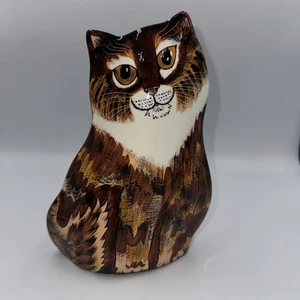 Ceramic Cat Vase By Nina Lyman Brown Orange White Long Hair Tabby 8'' Tall - Picture 1 of 15