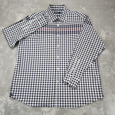 Camisa de vestir Cremieux para hombre XL azul blanco a cuadros guinga manga larga con botones Foto 1 de 4