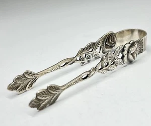 Antique Vintage 925 Sterling Silver Hildesheimer Rose Sugar Tongs Germany Ornate - Picture 1 of 8