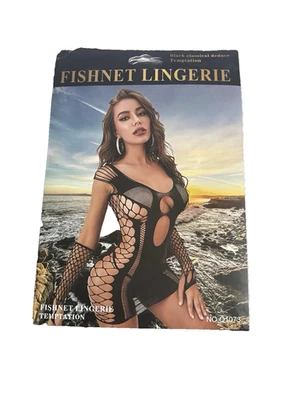 Lencería Fishnet Temptation Q1073 Negro Malla Babydoll Vestido Body Sexy OSFA Foto 1 de 4