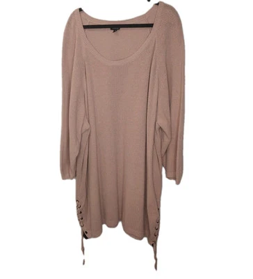 Vestido Suéter Túnica Tórrido Raglán Mujer Plus 6X Rosa Tejido Gofre Encaje Dobladillo Foto 1 de 4