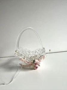 Vintage Spun Glass Hand Blown Miniature Delicate Dollhouse Rose Basket Ornament - Picture 1 of 11