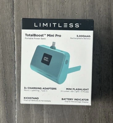 Limitless TotalBoost Mini Pro 5,000 mAh Portable Power Bank Teal with Kick Stand - Image 1 of 4