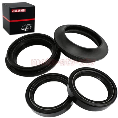 4pcs 43x55x11 Motorcycle Front Fork Damper Shock Oil Seal & Dust Seals Kit Black - Image 1 of 4
