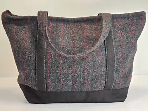 Vintage The J Peterman Wool Gray & Red Plaid Tote Duffle Bag Lexington KY USA - Picture 1 of 14
