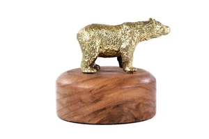 Bronze Statue Bear Sculpture New Handmade on Beech wood Supply - Picture 1 of 8