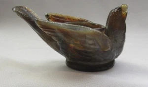 BOYD GLASS BIRD WITH BEAD IN MOUTH OPEN SALT CELLAR DIP BROWN AND GRAY SLAG - Picture 1 of 4