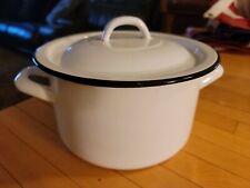 Vintage Enamelware Pot with lid White Black