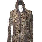 Dressbarn Hoodie Brown Gold Animal Print Full Zip Leopard Jacket Womens Size M